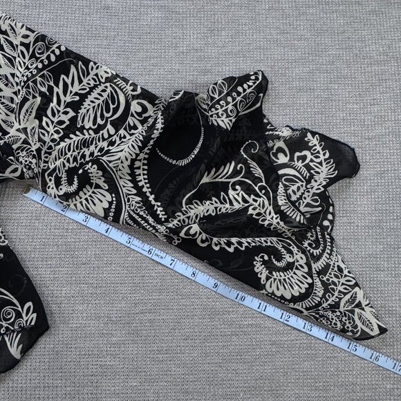 One World Womens Kimono Jacket Black White Paisley Chiffon Boho Flared Sleeve S - Picture 14 of 16